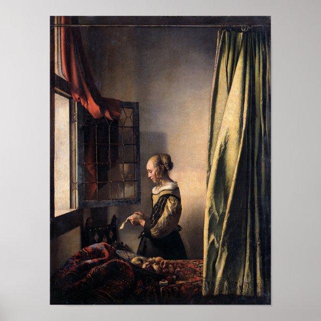 Girl Reading Letter im offenen Fenster von Vermeer Poster (Vorne)