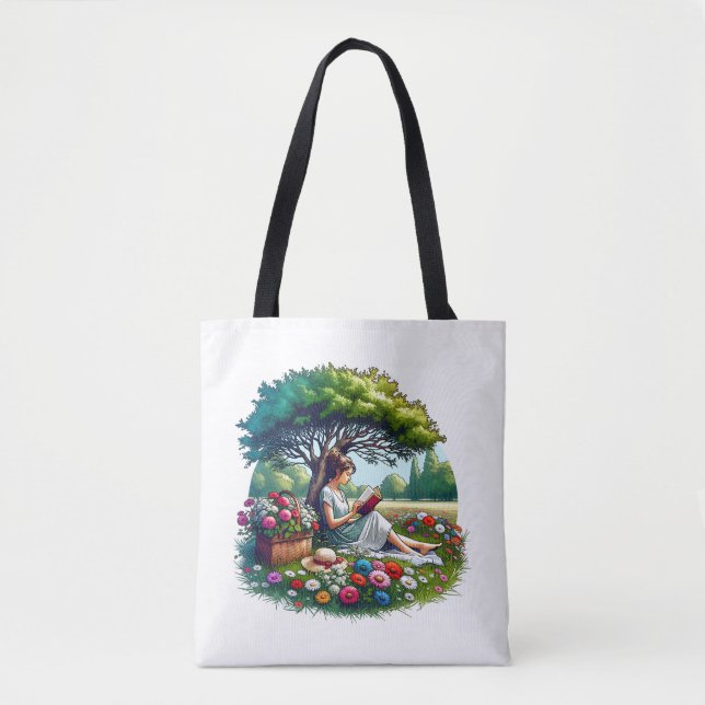 Girl Reading unter einem Baum umgeben von Blume (Vorderseite)