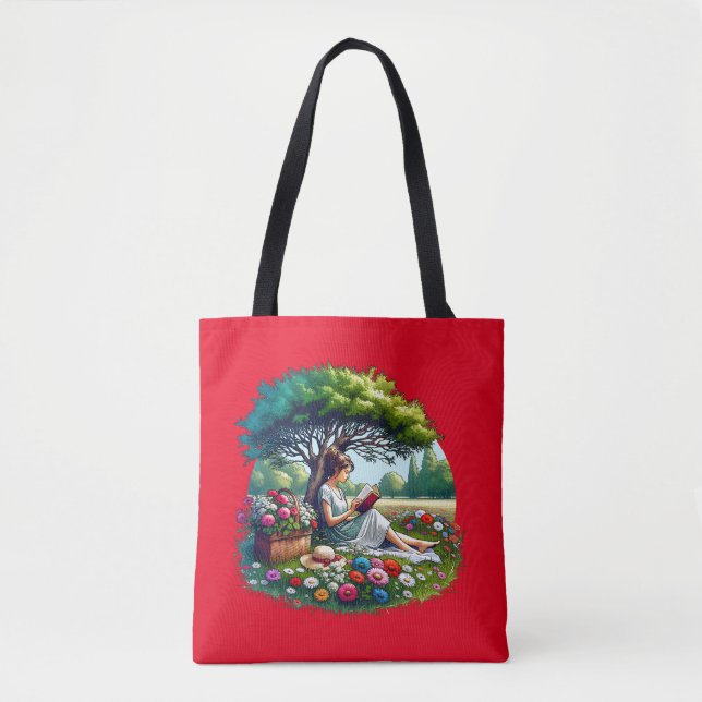 Girl Reading unter einem Baum umgeben von Blume (Vorderseite)