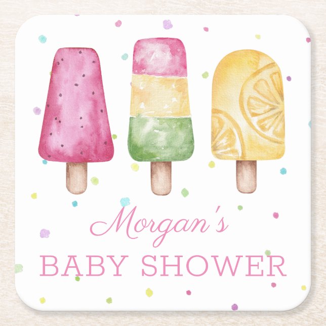 Girl Ready to Pop Summer Baby Dusche Rechteckiger Pappuntersetzer (Vorderseite)