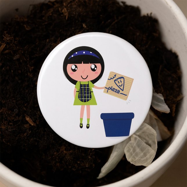 Girl Recycelnd Pizza Box Fun Öko Friendly Button (Von Creator hochgeladen)