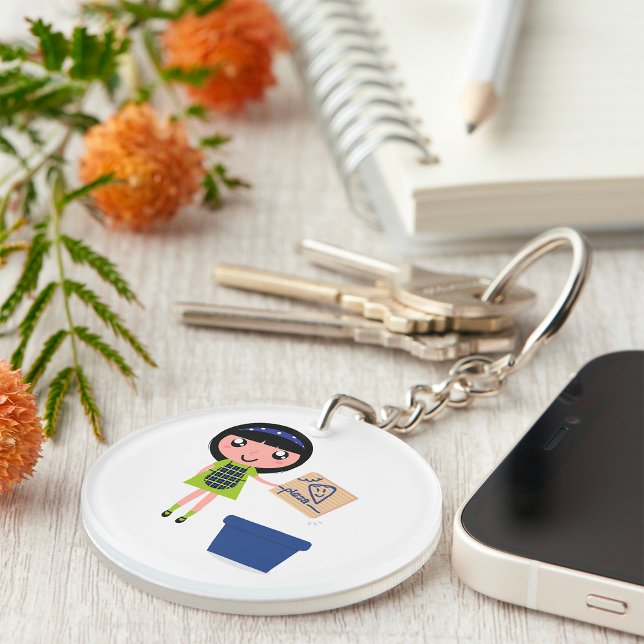 Girl Recycelnd Pizza Box Fun Öko Friendly Schlüsselanhänger (Von Creator hochgeladen)