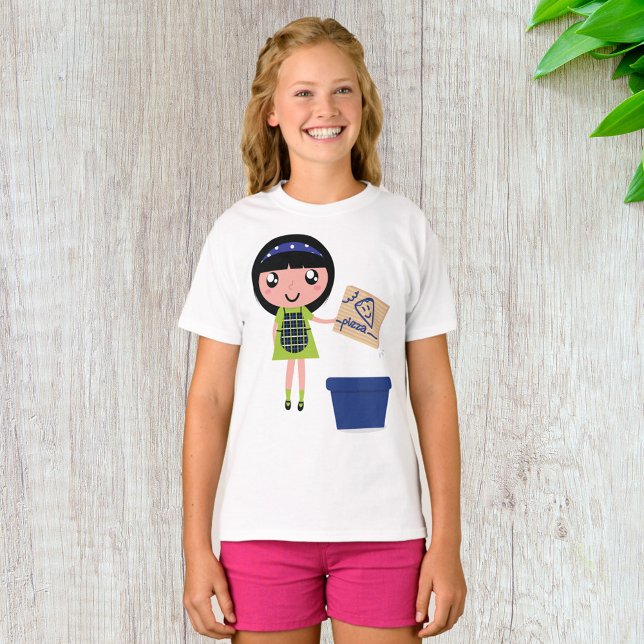 Girl Recycelnd Pizza Box Fun Öko Friendly T-Shirt (Von Creator hochgeladen)