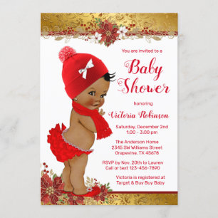 Girl Red Gold Christmas Baby Showafrikanerin Einladung
