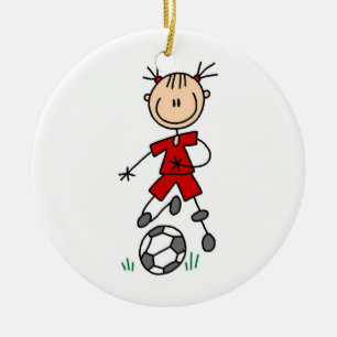 Girl Red Uniform Strichmännchen Soccer Player Gesc Keramik Ornament