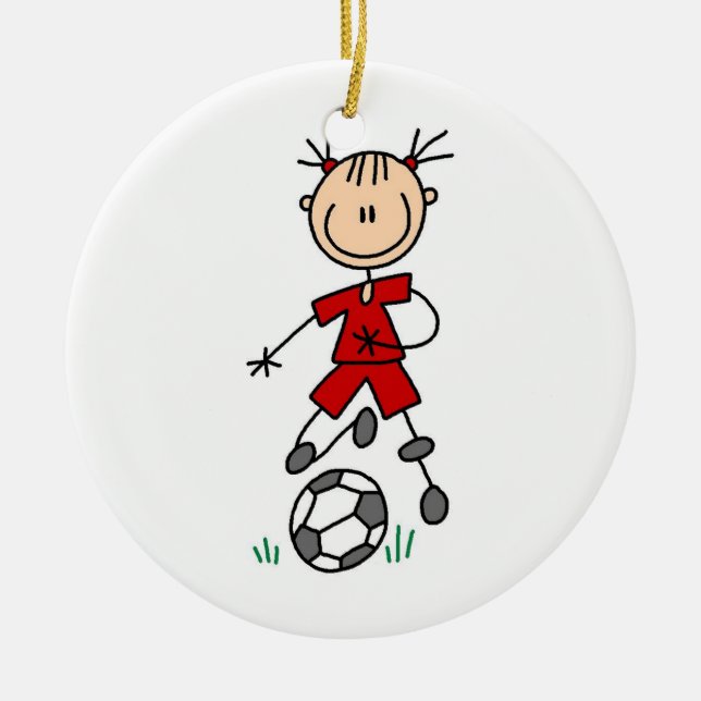 Girl Red Uniform Strichmännchen Soccer Player Gesc Keramik Ornament (Vorne)