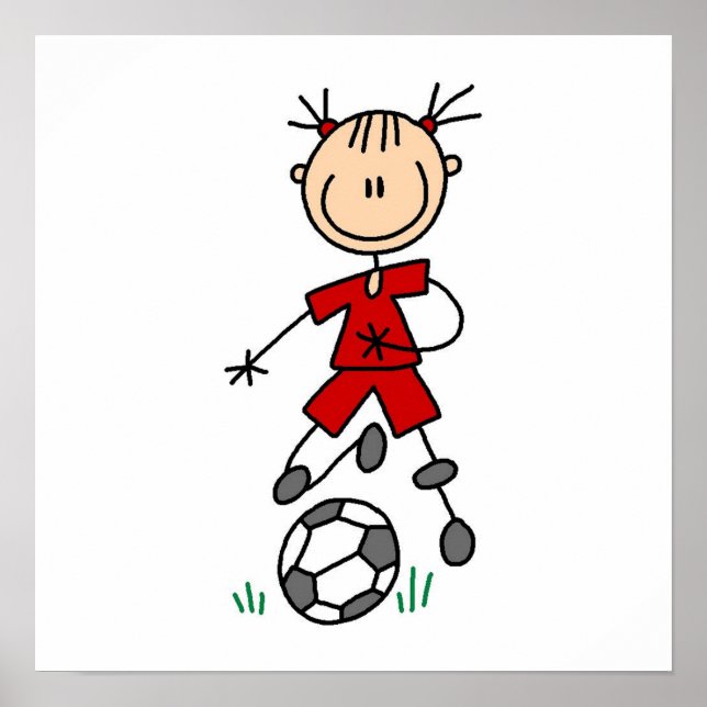 Girl Red Uniform Strichmännchen Soccer Player Gesc Poster (Vorne)