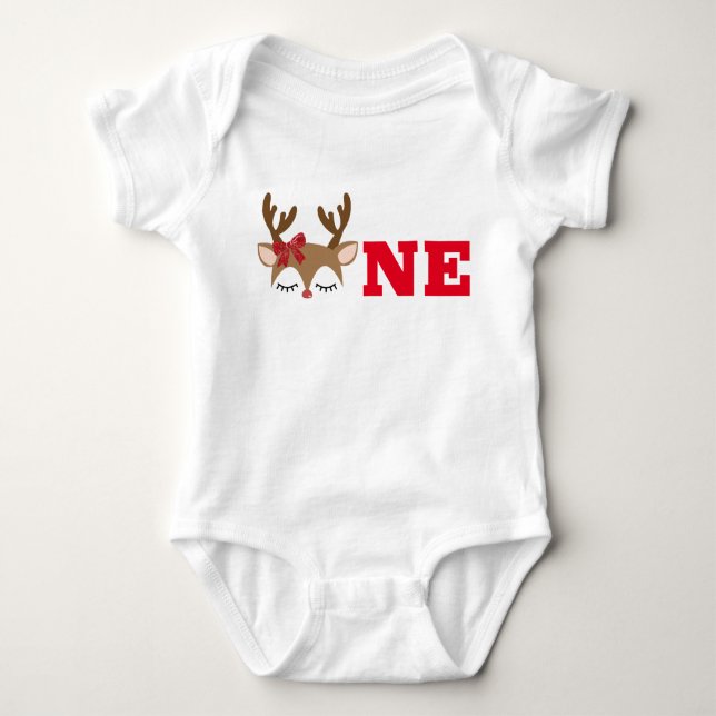 Girl Reindeer First Birthday Top Bodysuit (Vorderseite)