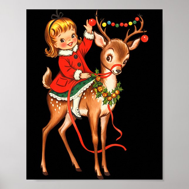 Girl Reindeer Retro 1950s Vintage Christmas Women  Poster (Vorne)