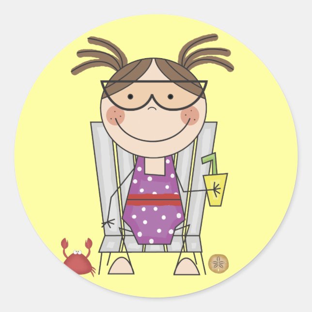 Girl Relaxen am Strand Tshirts und Geschenke Runder Aufkleber (Vorderseite)