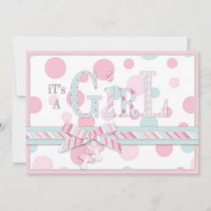 GIRL Retro Rosa Aqua Punkte Babyparty Einladung