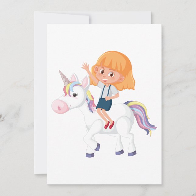 Girl Riding A Unicorn Einladung (Vorderseite)