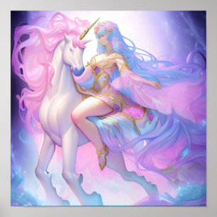 Girl Riding a Unicorn Poster