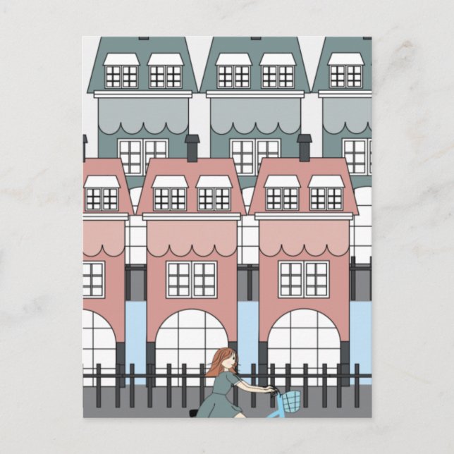 Girl Riding Bike Vergangene Zeiten Amsterdam Städt Postkarte (Vorderseite)