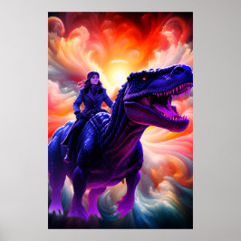 Girl Riding Dinosaur for Adults + Kid's Wall Room Poster