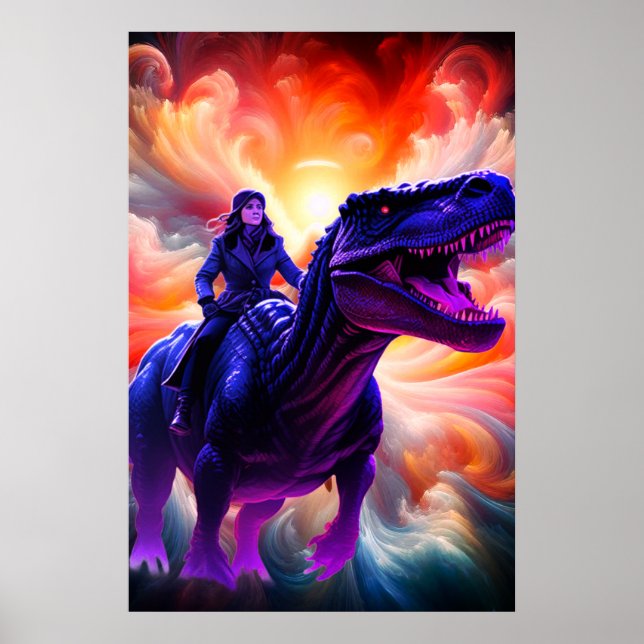 Girl Riding Dinosaur for Adults + Kid's Wall Room Poster (Vorne)