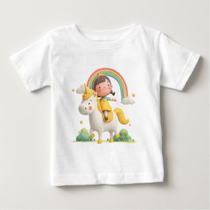 Girl Riding Unicorn mit Regenbogen - Niedliche Fan Baby T-shirt
