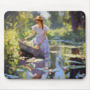 Girl River Impressionismus Mousepad