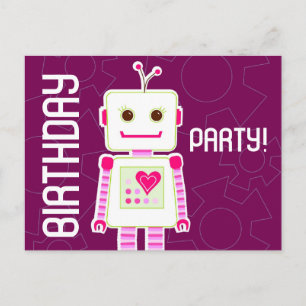Girl Robot Geburtstagsparty, Postcard Einladungen