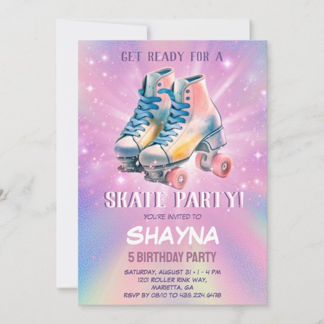 Girl Roller Skaten Birthday Einladung (Vorderseite)