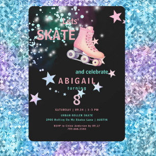 Girl Roller Skaten Black Neon 8. Geburtstagsparty Einladung