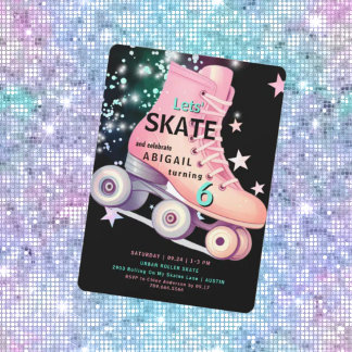 Girl Roller Skaten Black Neon Geburtstagsparty Einladung