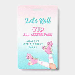 Girl Roller Skaten Pink und Blue Birthday VIP Ausweis