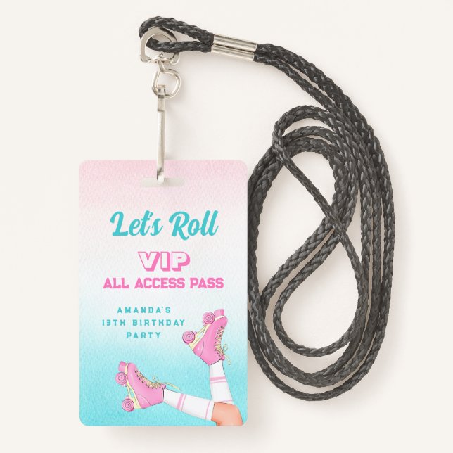 Girl Roller Skaten Pink und Blue Birthday VIP Ausweis