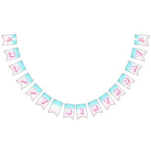 Girl Roller Skaten Pink und Blue Birthday Wimpelkette