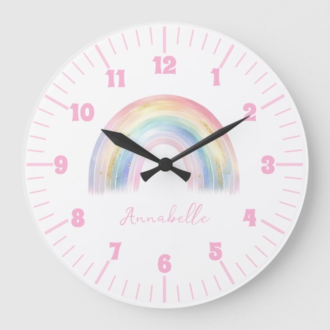 Girl Room Cute Boho Rainbow Große Wanduhr (Vorderseite)