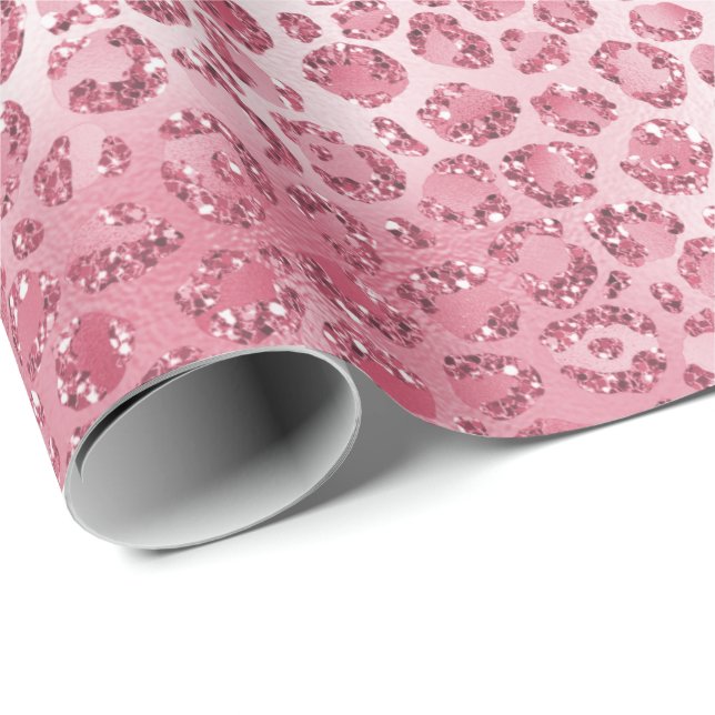 Girl-Rosa-Blush-Glitzer Leopard-Druck     Geschenkpapier (Rolleneckpunkt)