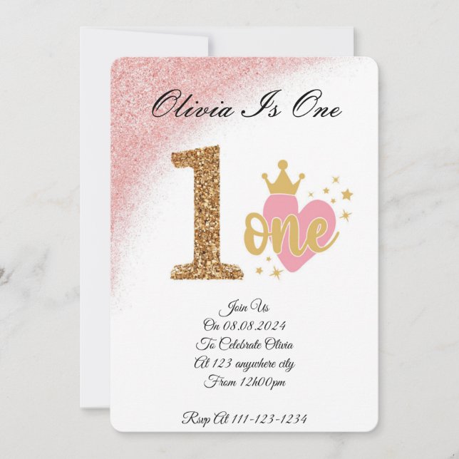 Girl-Rosa-Glitzer-Prinzessin Geburtstag Einladung (Vorderseite)