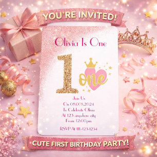 Girl-Rosa-Glitzer-Prinzessin Geburtstag Einladung