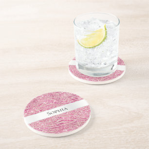Girl-Rosa-Glitzer Zebra Name Getränkeuntersetzer