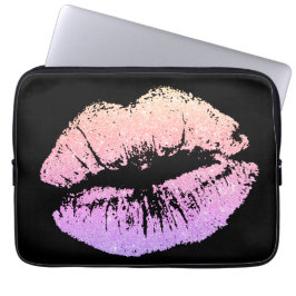 Girl-Rosa Neon Lippen Black Laptop Computer Sleeve