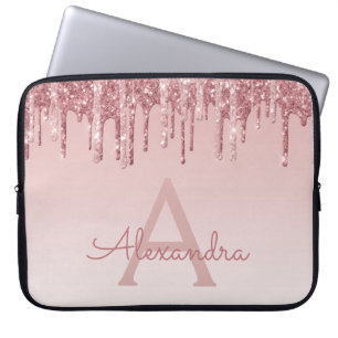 Girl Rosa Rose Gold Glitzer Tropfen Monogramm Laptopschutzhülle