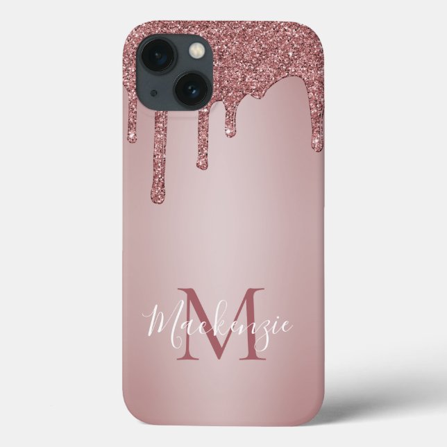 Girl-Rosa-Sparkus-Glitzer-Tropfen Monogramm Case-Mate iPhone Hülle (Rückseite)