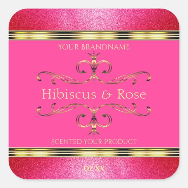 Girl-Rosa- und Gold-Produktkennzeichnungen - Glitz Quadratischer Aufkleber (Vorderseite)