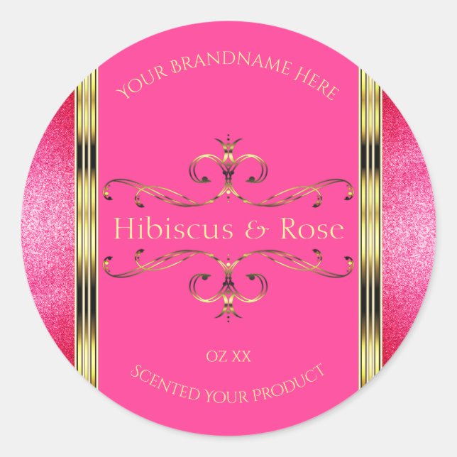Girl-Rosa- und Gold-Produktkennzeichnungen - Glitz Runder Aufkleber (Vorderseite)