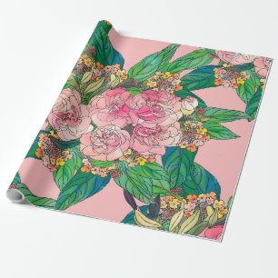 Girl-Rosa Wasserfarbe Blumenfarbe Geschenkpapier