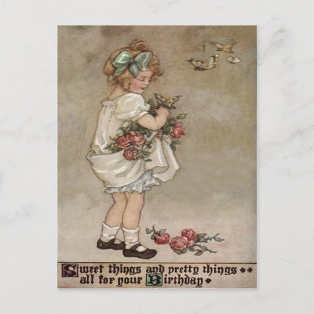Girl Rose Butterfly Geburtstag Postkarte (Vorderseite)
