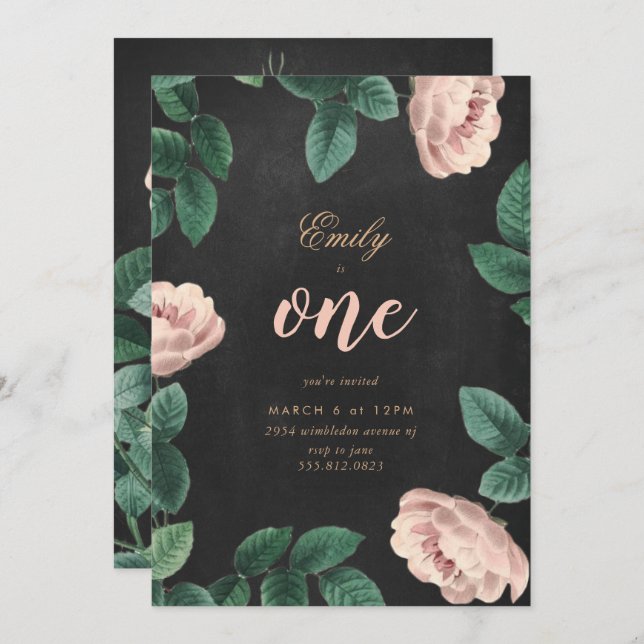 Girl Rose Erstgeburt Einladung Chalkboard (Vorne/Hinten)