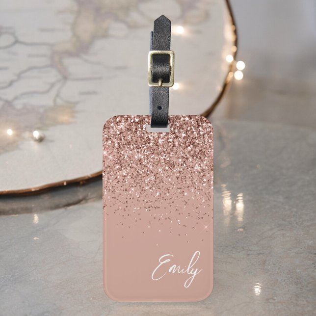 Girl Rose Gold Blush Pink Glitzer Monogram Gepäckanhänger (Von Creator hochgeladen)