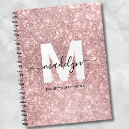 Girl Rose Gold Blush Pink Glitzer Monogram Notizblock