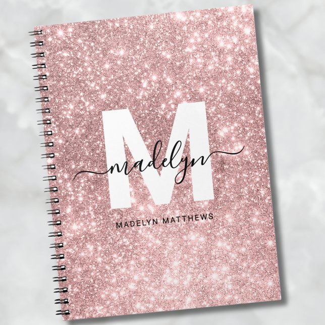 Girl Rose Gold Blush Pink Glitzer Monogram Notizblock (Girly Rose Gold Blush Pink Glitter Name Monogram notebook)