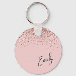Girl Rose Gold Blush Pink Glitzer Monogram Schlüsselanhänger