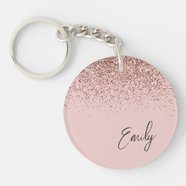 Girl Rose Gold Blush Pink Glitzer Monogram Schlüsselanhänger (Vorderseite)