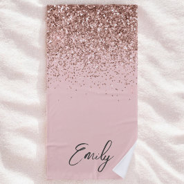 Girl Rose Gold Blush Pink Glitzer Monogram Strandtuch