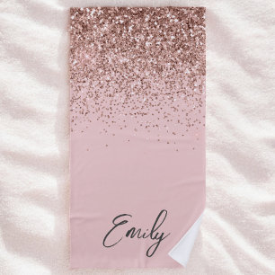Girl Rose Gold Blush Pink Glitzer Monogram Strandtuch
