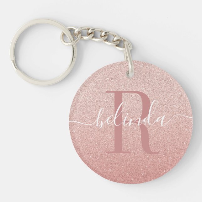 Girl Rose Gold Blush Pink Monogram Name Schlüsselanhänger (Vorderseite)